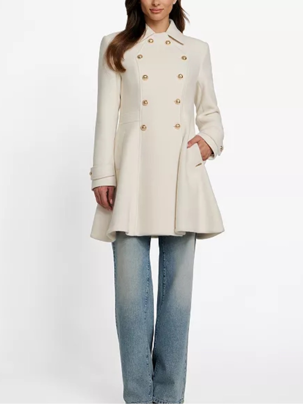 Guess Double Breasted women’s coat in cream and gold color